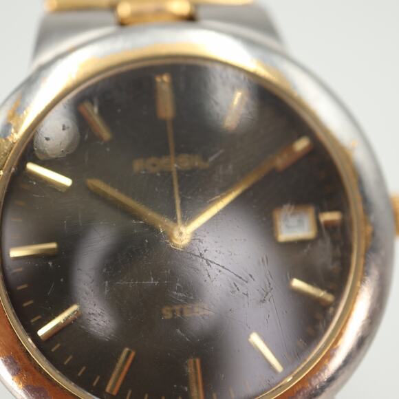 Vintage Fossil Arkitekt Watch Faded Two Tone 35mm Gray Date Dial w New Battery - Picture 5 of 16